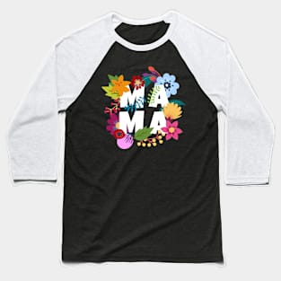 Mama Floral Layers Pattern Baseball T-Shirt
